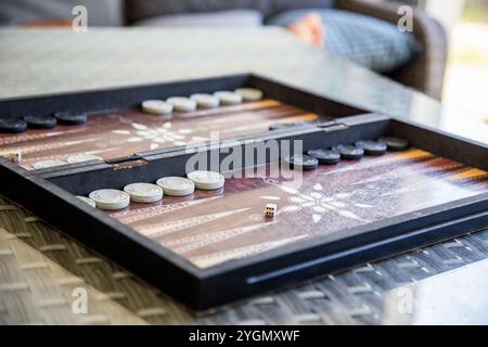 Traditional Backgammon game on the table Stock Photo