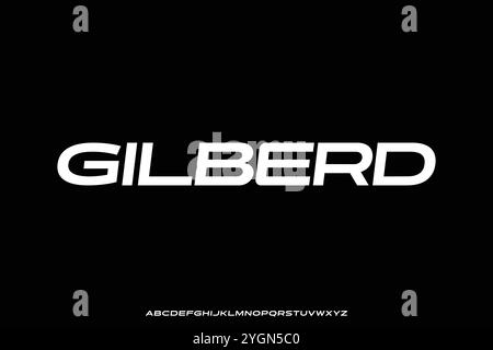 Modern sporty wide sans serif alphabet display font vector illustration Stock Vector
