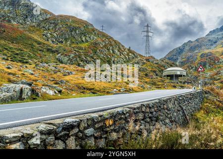 Road to border pass Great Sankt Bernhard (Col du Grand Saint-Bernard), valley Rhonetal, Region Wallis, Wallis Alps, Switzerland, Europe Stock Photo