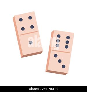 Dominoes. Two dominoes with different numbers of dots. Game, symbol of good luck. Vector illustration Stock Vector