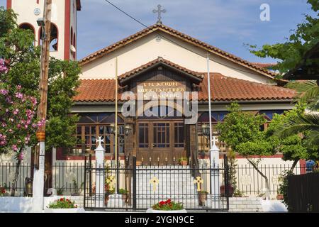 The church in Ouranoupolis town on Athos peninsula in Halkidiki, Greece, Europe Stock Photo