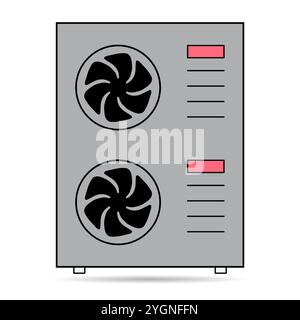 Heat pump air source shadow icon, cooling electric system machine, cool web vector illustration . Stock Vector