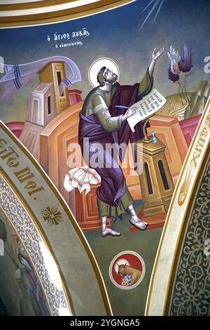 Painting of Saint Luke the Evangelist in Panagia Faneromeni Greek Orthodox Church Vouliagmeni Athens Greece Stock Photo