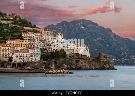 Scenic sunset view of Amalfi, Campania, Italy Stock Photo