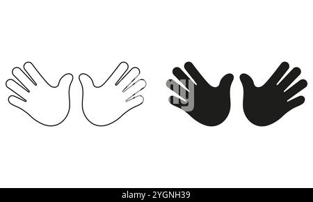 Open Palms Line and Silhouette Sign. Two Open Hands for Greeting or High Five Gestures Set. Double Hands Emoji Icon. Editable Stroke. Isolated Vector Stock Vector