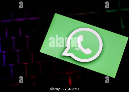 Gaziantep, Turkey. The logo of the messaging application WhatsApp, an American application to platform messages and voice over services which claims over 2 billion users worldwide. Turkey's competition authority has launched an investigation into WhatsApp Location data following WhatsApp’s recent changes to its privacy conditions, which requires users outside Europe and the UK to share more data with its parent company Facebook and Facebook's subsidiaries. Turkish authorities are probing Facebook and WhatsApp over the new data-sharing rules calling for the new terms to be temporarily suspended Stock Photo
