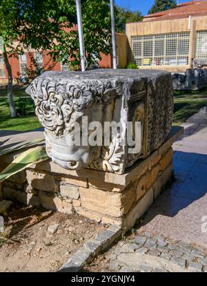 Ancient Roman and Greek sarcophagus discovered during the excavations of the ancient city of Aphrodisias in Turkey. The city was dedicated to the godd Stock Photo