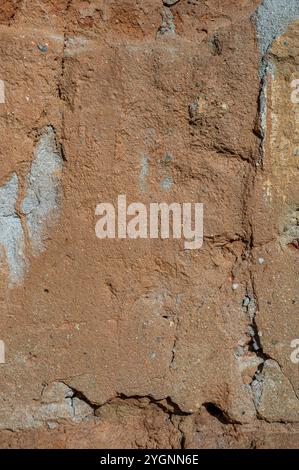 old brick wall plastered with clay sand and lime, washed by the rain Stock Photo