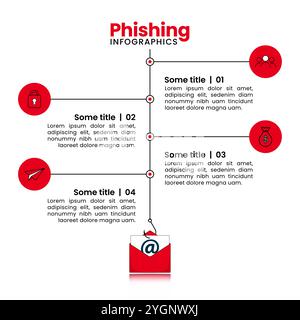 Infographic template with icons and 4 options or steps. Phishing. Can be used for workflow layout, diagram, banner, webdesign. Vector illustration Stock Vector