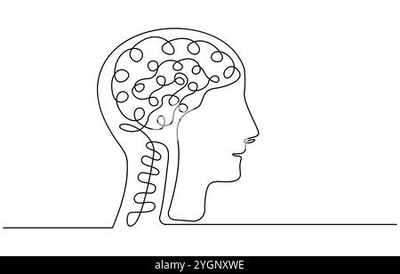 Continuous one line drawing of human brain. Hand drawn minimalism style. brain line art vector illustration Stock Vector