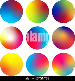 Rounded holographic gradient sphere button. colorful round buttons or spheres. Vector illustration Stock Vector