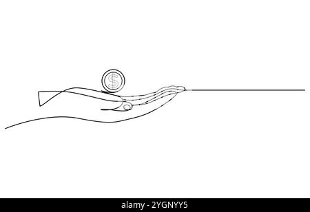 Single continuous line drawing us dollar coin. Country currency, business pay one line art concept Stock Vector