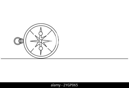 One continuous line drawing of traveler compass. Old navigate and adventure symbol in simple linear style. Business strategy and adventure concept Stock Vector