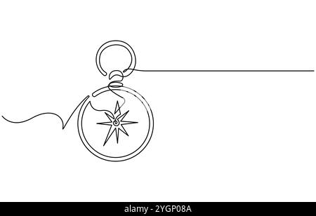 One continuous line drawing of traveler compass. Old navigate and adventure symbol in simple linear style. Business strategy and adventure concept Stock Vector