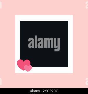 Square photo frame decorated with hearts. Blank photo. Album photo template. Vector illustration Stock Vector