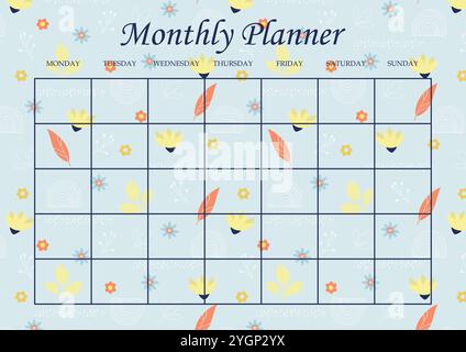 Printable monthly planner concept. Tropical exotic vector illustration. Blank printable goal setting sheet. Scheduling page for organizing personal ta Stock Vector