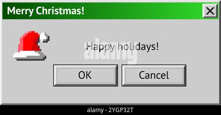 Merry Christmas themed dialogue box with Santa red hat. Abstract vaporwave, y2k aesthetics window with 90s style system message Stock Vector