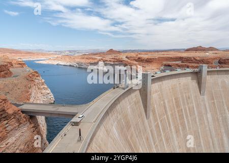 Glen Canyon Dam holding back Lake Powell on the Colorado River, Arizona, United States Stock Photo