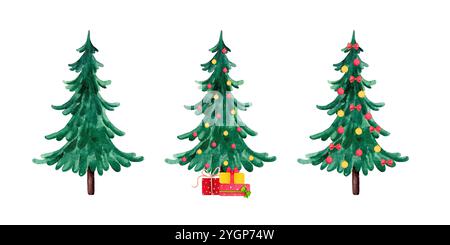 Set of watercolor christmas trees. Hand drawn illustration isolated on white background Stock Photo