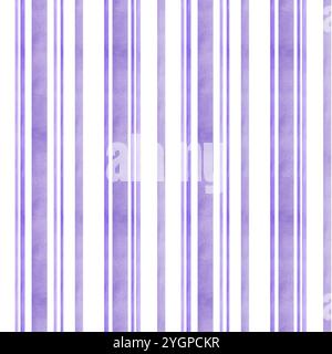 Vertical abstract wide and narrow parallel pastel purple stripes watercolor seamless pattern. Hand drawn brush strokes illustration for canvas Stock Photo