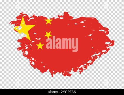 Stroke brush textured flag of China on isolated background Stock Vector