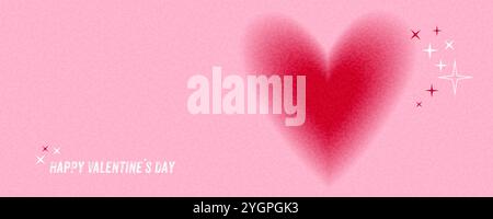 Valentines day banner or greeting card with a red heart on a pink background with a grainy texture. Happy Valentines day text. Copy space Stock Vector