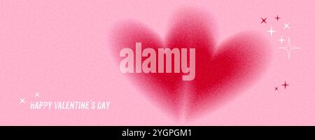 Valentines day greeting card or banner with two hearts that blend together on a pink background with a grainy texture. Happy Valentines day text. Copy Stock Vector