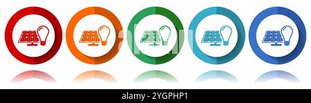 Light bulb and solar panel vector icons, flat icon set for logo design, webdesign and mobile applications, colorful web button collection in eps 10 Stock Vector