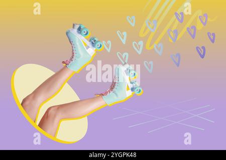 Legs of beautiful young woman in vintage roller skates on color background Stock Photo