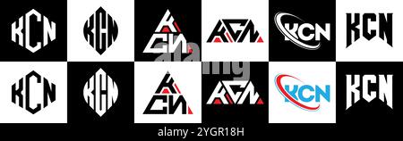 KCN letter logo design in six style. KCN polygon, circle, triangle, hexagon, flat and simple style with black and white color variation letter logo Stock Vector