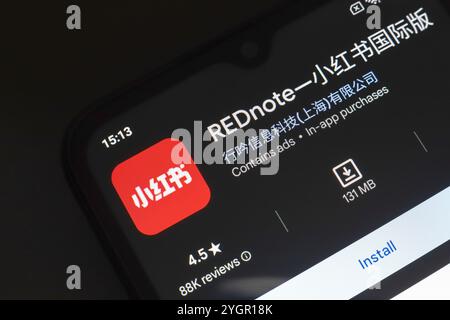 In this photo illustration, a Rednote app logo seen displayed on a ...