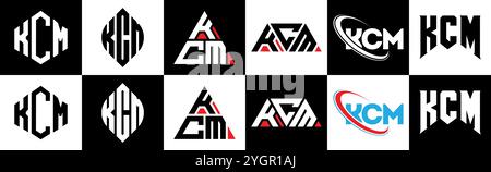 KCM letter logo design in six style. KCM polygon, circle, triangle, hexagon, flat and simple style with black and white color variation letter logo se Stock Vector