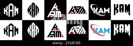 KAM letter logo design in six style. KAM polygon, circle, triangle, hexagon, flat and simple style with black and white color variation letter logo se Stock Vector