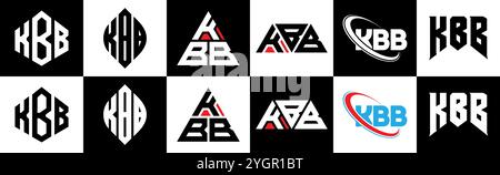 KBB letter logo design in six style. KBB polygon, circle, triangle, hexagon, flat and simple style with black and white color variation letter logo se Stock Vector
