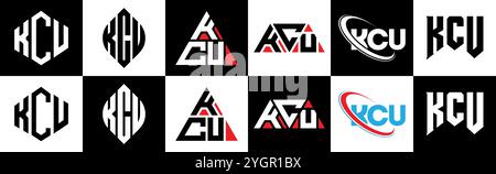 KCU letter logo design in six style. KCU polygon, circle, triangle, hexagon, flat and simple style with black and white color variation letter logo se Stock Vector