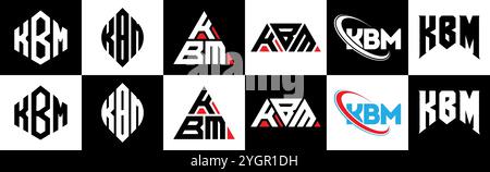 KBM letter logo design in six style. KBM polygon, circle, triangle, hexagon, flat and simple style with black and white color variation letter logo se Stock Vector