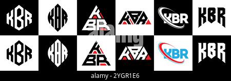KBR letter logo design in six style. KBR polygon, circle, triangle, hexagon, flat and simple style with black and white color variation letter logo se Stock Vector