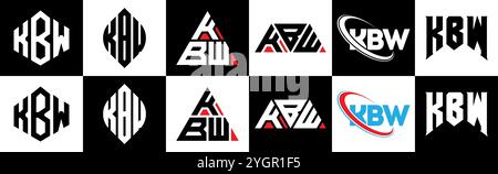 KBW letter logo design in six style. KBW polygon, circle, triangle, hexagon, flat and simple style with black and white color variation letter logo se Stock Vector