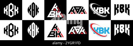 KBK letter logo design in six style. KBK polygon, circle, triangle, hexagon, flat and simple style with black and white color variation letter logo se Stock Vector
