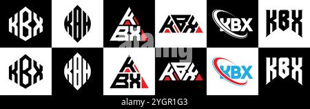 KBX letter logo design in six style. KBX polygon, circle, triangle, hexagon, flat and simple style with black and white color variation letter logo se Stock Vector