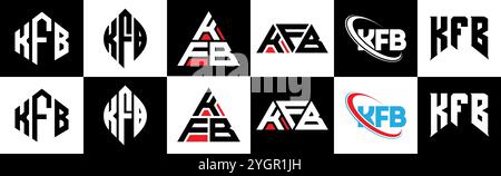 KFB letter logo design in six style. KFB polygon, circle, triangle, hexagon, flat and simple style with black and white color variation letter logo se Stock Vector