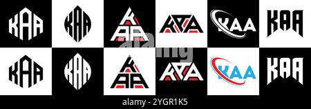 KAA letter logo design in six style. KAA polygon, circle, triangle, hexagon, flat and simple style with black and white color variation letter logo se Stock Vector