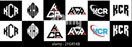 KCR letter logo design in six style. KCR polygon, circle, triangle, hexagon, flat and simple style with black and white color variation letter logo se Stock Vector