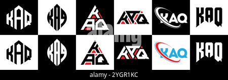 KAQ letter logo design in six style. KAQ polygon, circle, triangle, hexagon, flat and simple style with black and white color variation letter logo se Stock Vector