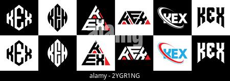 KEX letter logo design in six style. KEX polygon, circle, triangle, hexagon, flat and simple style with black and white color variation letter logo se Stock Vector