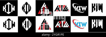 KIW letter logo design in six style. KIW polygon, circle, triangle, hexagon, flat and simple style with black and white color variation letter logo se Stock Vector