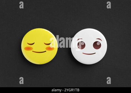 Badges displaying different emotions on black background Stock Photo
