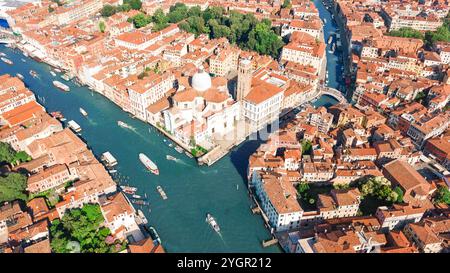 Aerial view of Murano island in Venetian lagoon sea from above, Italy Stock Photo