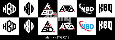 KBD letter logo design in six style. KBD polygon, circle, triangle, hexagon, flat and simple style with black and white color variation letter logo se Stock Vector