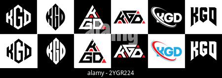 KGD letter logo design in six style. KGD polygon, circle, triangle, hexagon, flat and simple style with black and white color variation letter logo se Stock Vector